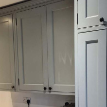 Grey hand painted kitchen cupboards